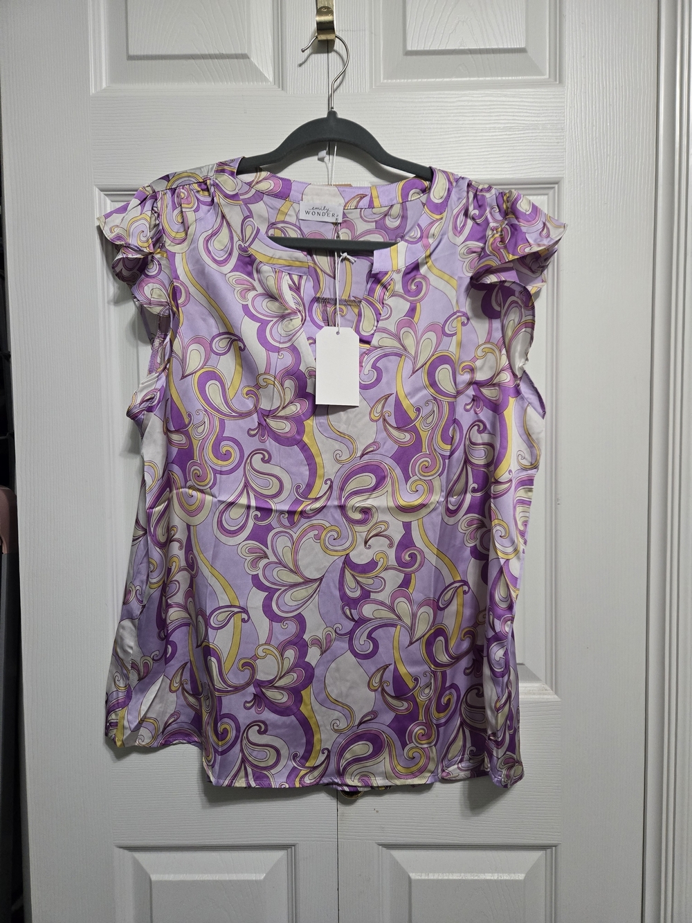 Emily Wonder Lavender Paisley Flutter-Sleeve Blouse